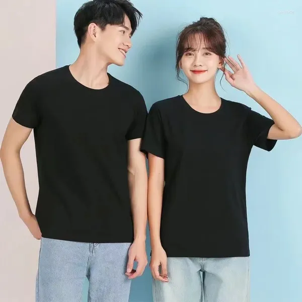 Frauen T-Shirts 2024 Männer Frauen weiß schwarzes T-Shirt 200g Baumwolle kurzärmelig oberste koreanische dicke halbe Ärmel Unisex-Hemd