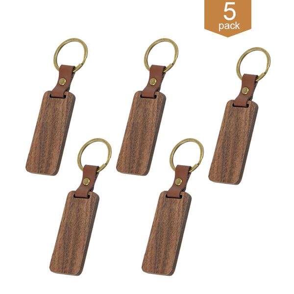 5 set di portachiavi in pelle Walnut PU con anelli in metallo di ferro e fermagli in pelle vintage di fascia alta