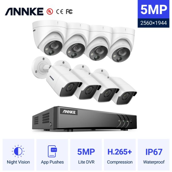 System Annke 8CH 5MP Überwachungskamera System 5MP H.265+ DVR -Überwachung mit 5 MP IP67 wasserdichtes Outdoor -Sicherheits -Kit weiße Farbe