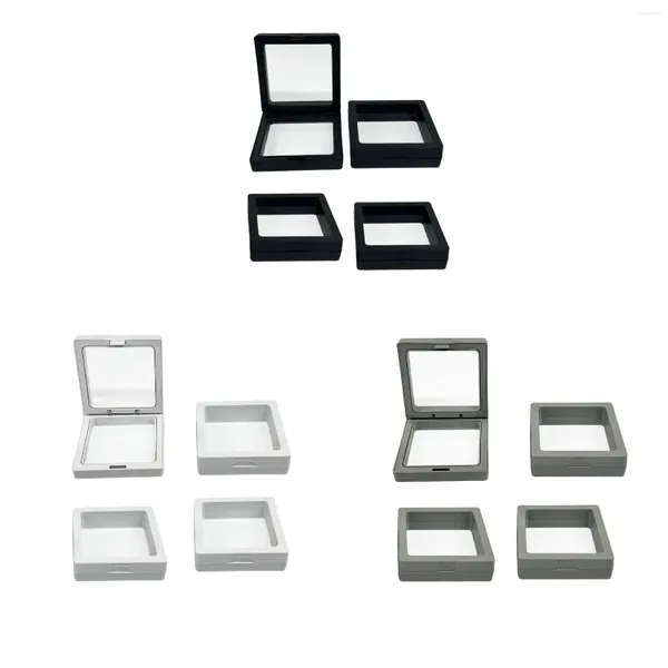 Ювелирные мешочки 4PCS 3D плавающая рама Display Case Cream Heress Box для образцов с серьгами для чипов кольца кольцо с колье ожерелье