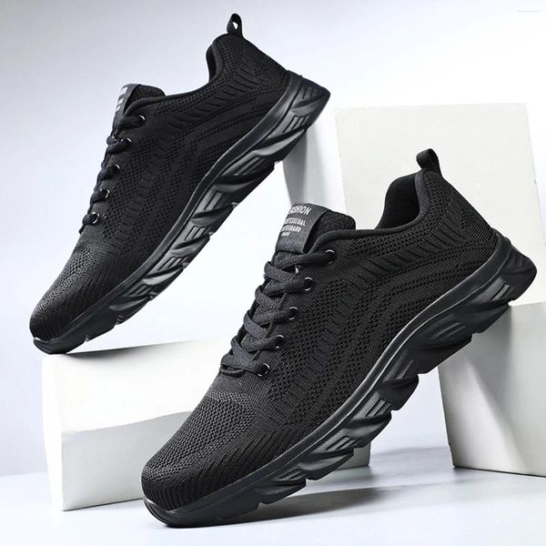 Sapatos casuais moda masculina esporte malha de montanhismo cace up cor sólida coragem correndo tênis de fundo macio respirável