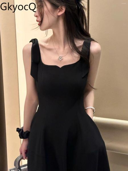 Abiti casual gkyoCq Donne eleganti francesi vestiti Black Camele Luxury Coller High Waist Slim a Line Long Evening Party