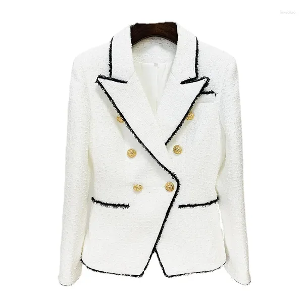 Frauenanzüge Frühling Herbst Elegant Gold Button Blazer 2024 in äußerenwears Damen weiße Jacke schwarzer schlanker Anzug