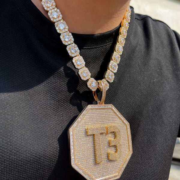 Nome rotondo hip-hop maschile ghiacciato S925 argento 10k 14k 18k oro oro bianco giallo moissanite diamante collana a sospensione