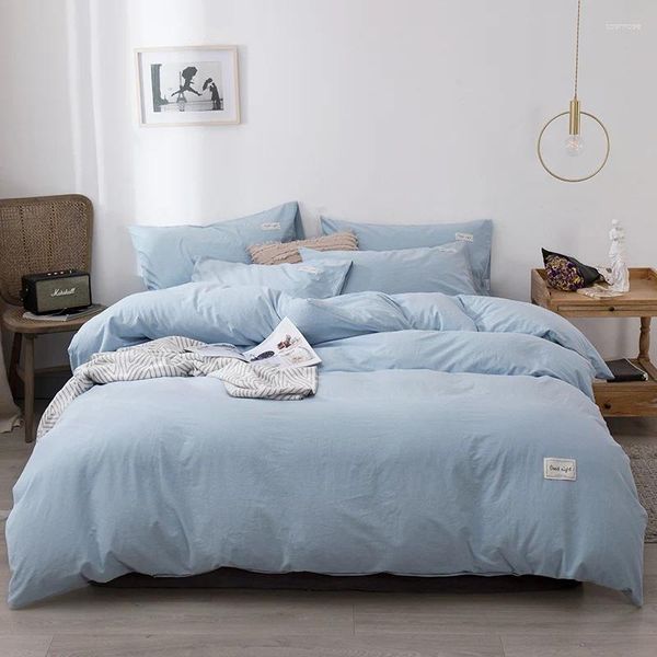 Bedding Sets 2024 Felas de camas de quatro peças de algodão de quatro peças e padrão de lua Plain Light Luxury Models Blue Blue