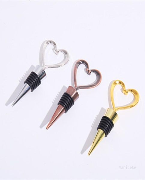 Champagne Shape of Love Metal Wine Bottle Stopper Rose Gold Silver Silver Heart Heart Amante em forma de vinho tinto Relino Ferramentas de cozinha T2I524430404