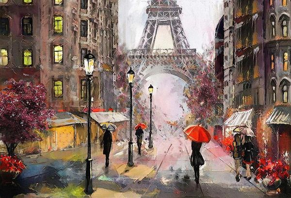 Taquestres Paris Tower Tapestry Decor de parede abstrato pessoas sob Rain City Street Design