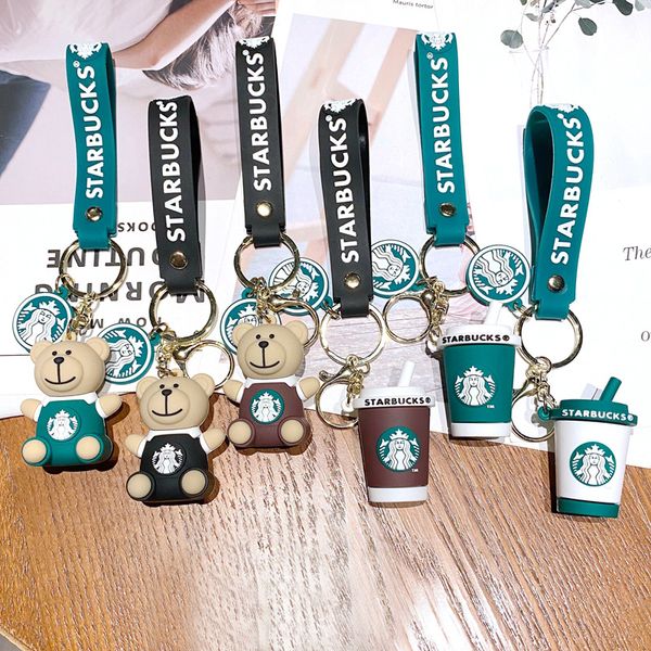 Tasarımcı Keychains Cartoon Starbucks Figür Keyrings Kolye Süt Çay Kupası Karikatür Üç Boyutlu Figür Araba Ana Zinciri Kolye