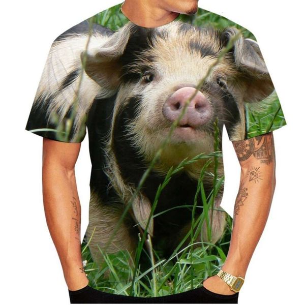2023 Nuova maglietta alla moda estiva 3D Pig Digital Print Men's Circle