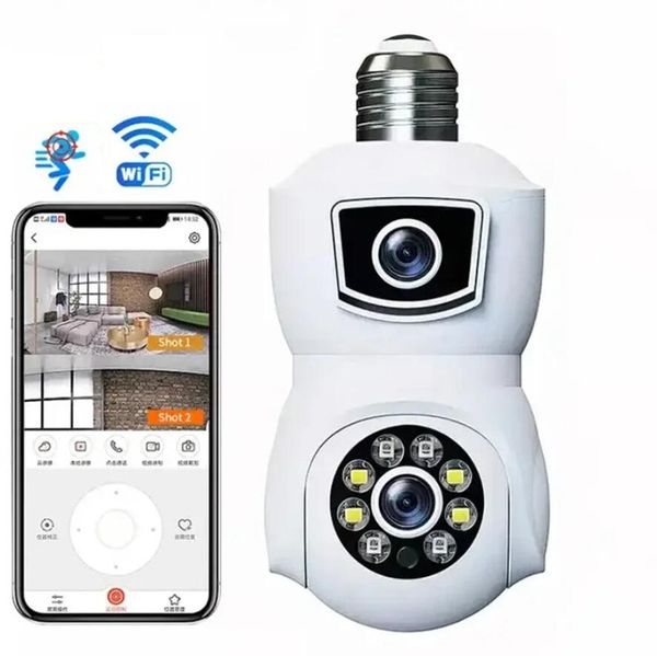 E27 Bulb Dual Lens Dual Vide Surveillance Camera 2MP HD Full Color Night Vision Motion Retection Outdoor Network Security Socket Ptz Cam camma PTZ Cam