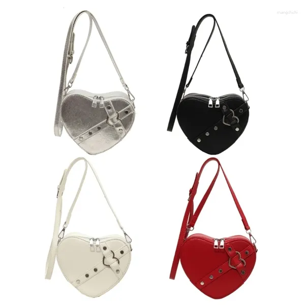 Bag Trendy Love Heart Rivet Crossbody Borse Spalla con cinturino regolabile per donne