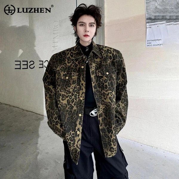 Camicie casual maschile Luzhen 2024 Spring Trendy Leopard Stampa originale Giacca Street Fashion Nicchia Coat LZ1823