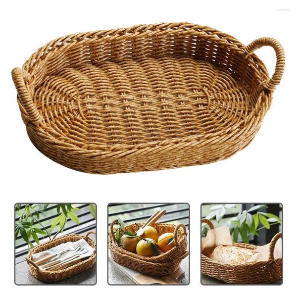 Conjuntos de utensílios de jantar trançada tigela de frutas de cesta de cesta de pão cesto cesto cesto de ferro fio de servir goma de vime