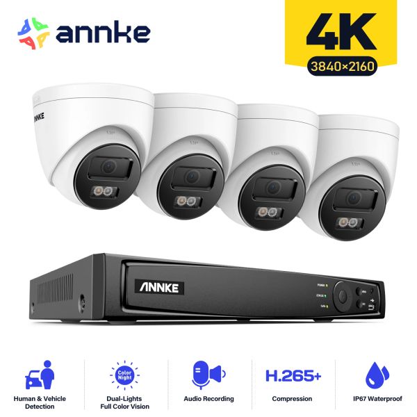 Sistema annke 4k poe videopeillance cameras system 8ch h.265+ 8mp nvr com câmera de segurança 4k kit cctv gravação de áudio de 8mp câmera ip