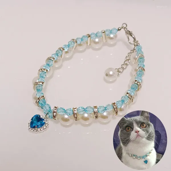 Hundekragen Perlen Haustierkragen Mode Herzhänger Kristall Diamant Katze für kleine mittelhunden Schmuck Halskette Haustiere Accessoires