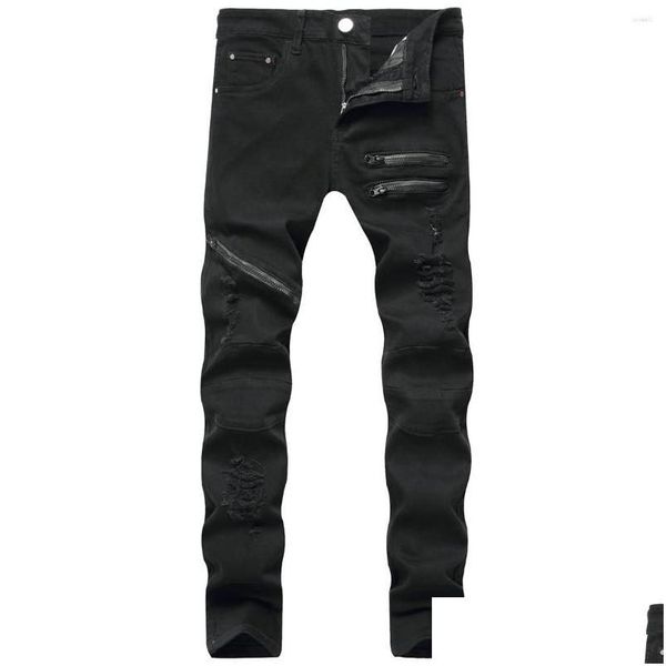 Jeans masculinos massispia lápis de moda de cor de cor de alta cintura alta do zíper do zíper para homens Drop Drop Delivery Clot Dhzqa