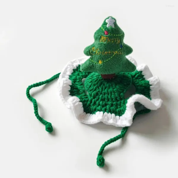 Hundekleidung Haustierhals Ohrwärmer Hut für Winter handgefertigt Wollgestrickte Katze Weihnachtshüte Mosse Weihnachtsbaum -Design Dress Up Herbst