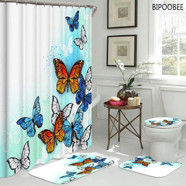 Tende per doccia 3D tappeti a farfalla set tappeti da bagno tappeti bianchi tappeti in tessuto impermeabile in tessuto per la casa