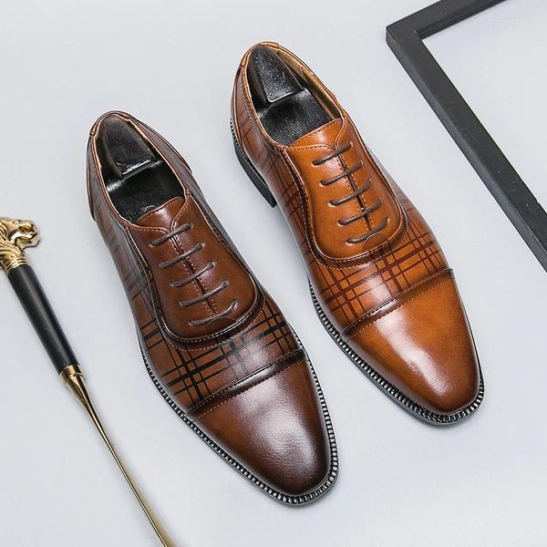 Casual Shoes Business Traje Men Brogue Couro formal Oxford Moda Wedding Plus Tamanho 38-46 Luxo Brown