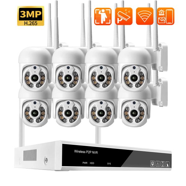 Sistema Gadinan 8CH 3MP POE NVR Sistema de vigilância de vídeo H.265 PTZ WiFi IP Camera