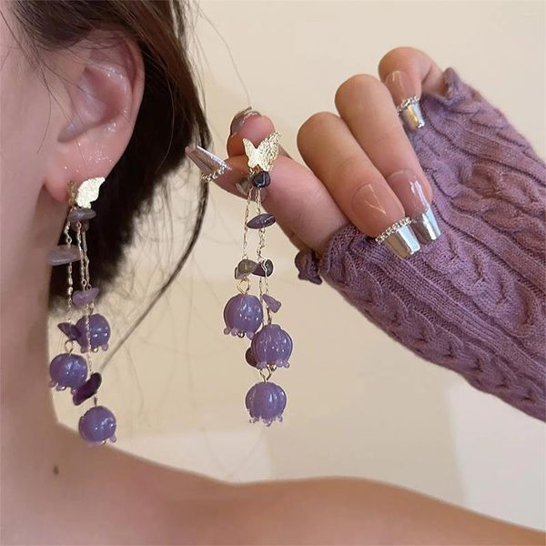 Dangle Ohrringe Retro Lilie der Valley Silber Farbe für Frauen Schmetterling Quasten Fashion Light Luxusschmuck