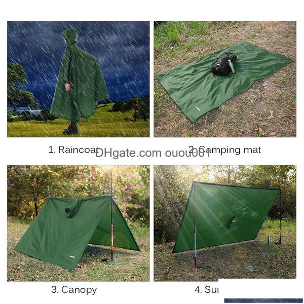 Regenkleidung 3 in 1 Regenmantel -Rucksack ER Hood Wanderradfahren Poncho Mantel wasserdichte Outdoor -Zeltmatten -Ablieferung Sport im Freien bei DhrHW