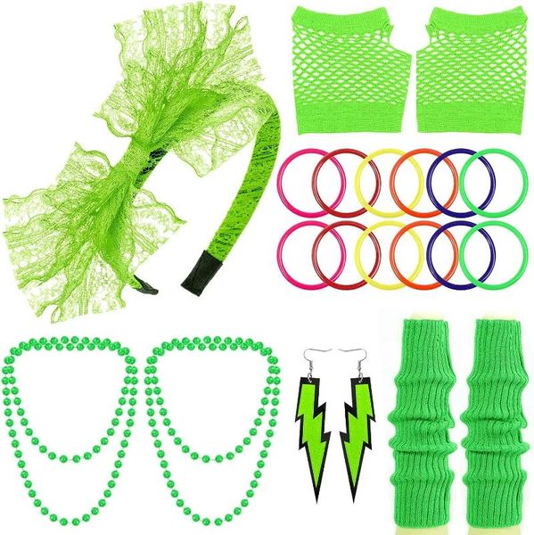 Partyzubehör Pesenar 80er Accessoires für Frauen -Outfit -Kostüm für Frauen mit Neonstirnbandmädchen