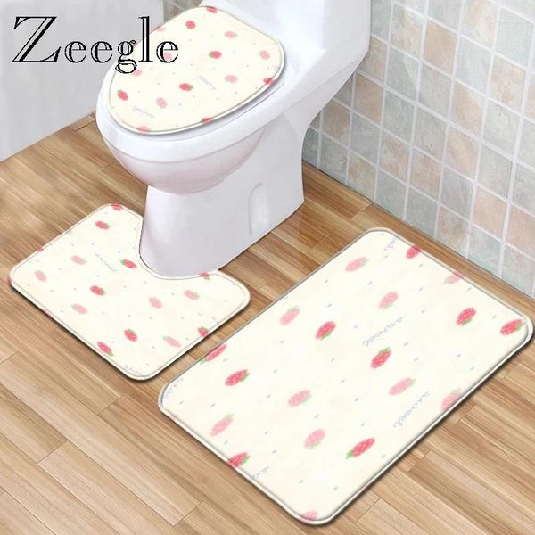 Badmatten Zeegle 3pcs Matte Set Deckel Toilettenabdeckung Duschbad Absorption Weicher Fuß -Schlupf -Waschmaschine Badezimmer Moderner Teppich