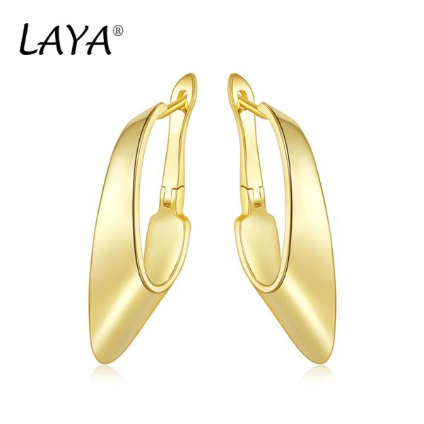 Brincos Laya 925 Sterling Silver Gold Plain Fashion Moda simples Brincos geométricos para mulheres Mãe Jóias modernas originais