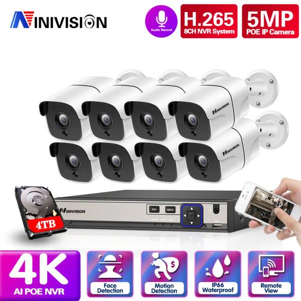 SISTEMA NINIVISION 8CH 5MP Poe Video Security System 5MP Audio Audio Outdoor Proproveitora IR Visão noturna IP Câmera CCTV Kit de vigilância