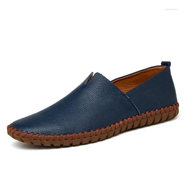 Freizeitschuhe echte Kuhleder-Herren-Ladungsstoffe modifizierte Moccasins weicher blauer Schlupf auf Herrenbootschuh Plus Größe 38-48