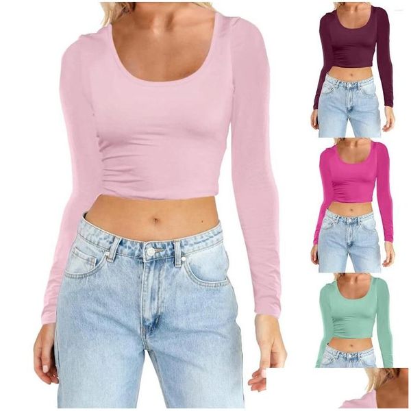 Damen T-Shirt Damen T-Shirts Frauen Modes Leichtes Yoga Crop Tops Schlanker Fit langhärme Workout Bluse Drop-Lieferkleidung Clo dhjtd