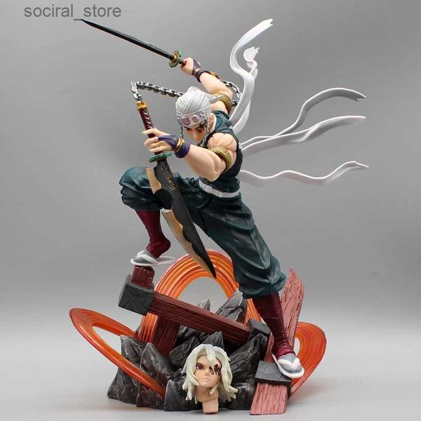Figuras de brinquedos de ação 27 cm Figuras do Slayer Demon Uzui Tengen Figuras 2 Cabeças Kimetsu No Yaiba Anime Figuras Figure GK PVC estátua modelo de estátua Toys L240402
