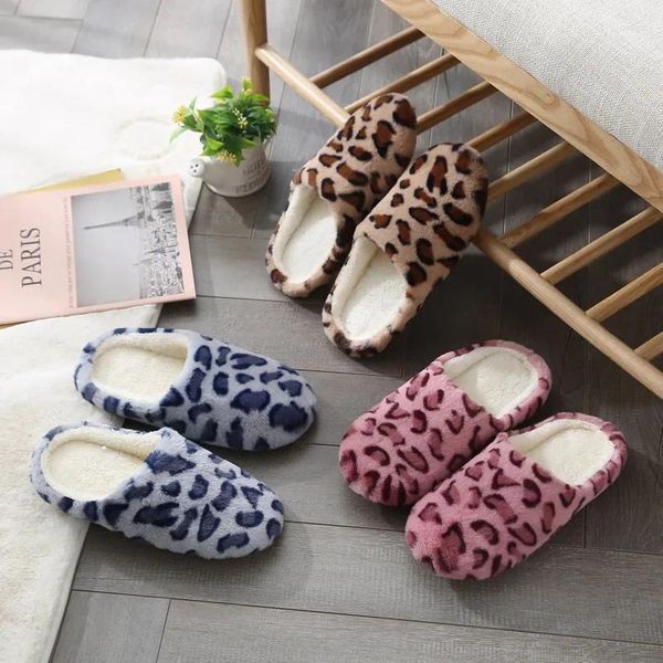 Pantofole donne peluche casa autunno inverno scarpe da casa pelosa soffice stampa leopardo calzature interne morbide calde