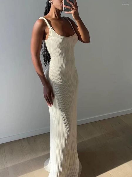 Lässige Kleider Mode sexy Rückenfreie Maxi -Tankkleid weiß gestrickte Rippe Elegante Outfits Sommer 2024 Womans Party Kleidung