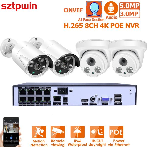 Sistem H.265 6CH 5MP POE NVR Kit CCTV Sistemi 4MP IP Poecamera P2P IR IP66 Yüz DetectionOtoor Hava Durumu Geçirmez Video Güvenlik