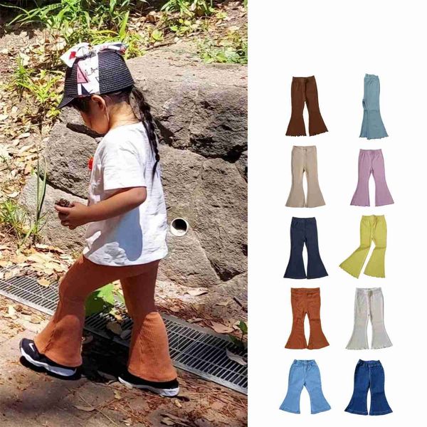 Calça calças calças de calça pippi nova roupa de verão para crianças moda infantil bebê adorável com nervuras de bell ggings algodão crianças fora