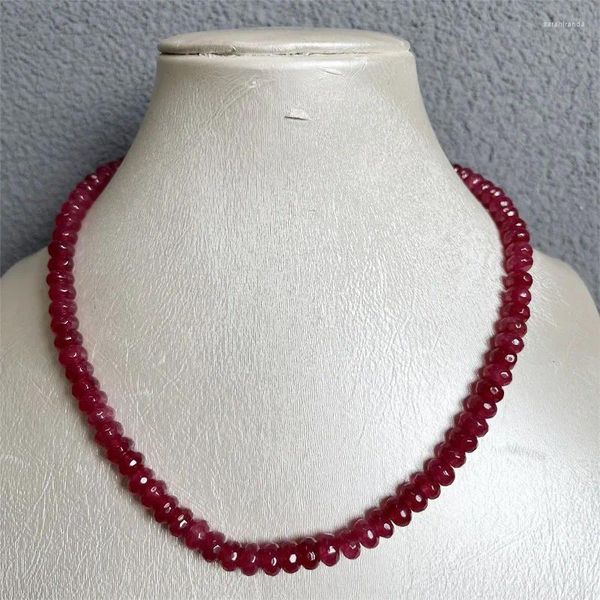 Ketten selten 5 8 mm facettiert rote Rubin Halskette Vintage Naturstein Schmuck Adel Elegant exquisit Perlenketten Choker Collier