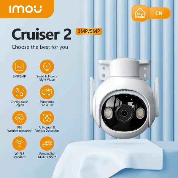 Câmeras IMOU Cruiser 2 3MP 5MP Câmera de segurança ao ar livre de Wi -Fi AI Rastreamento inteligente Detecção de veículos humanos IP66 Visão noturna de duas maneiras