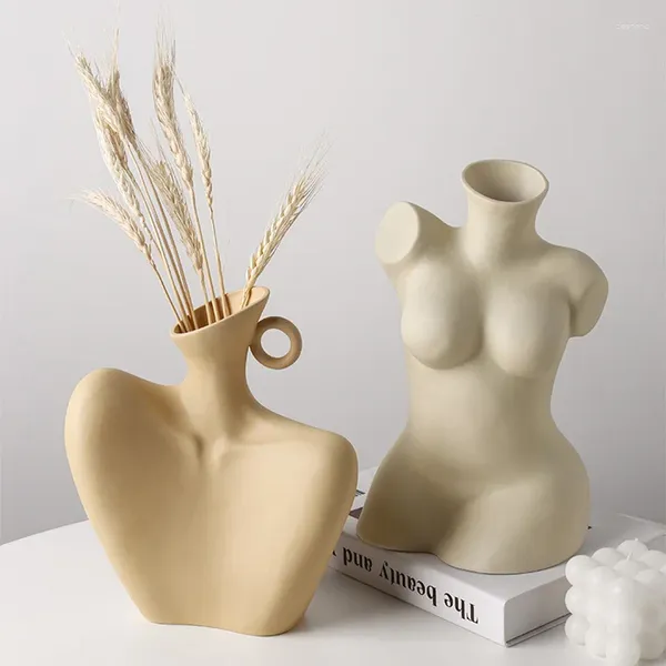 Vasen Body Vase Keramik Kreatives menschlicher minimalistischer Stil einzigartiger Kunst Büste Skulptur Blumenkinder Desktop Arrangement Container