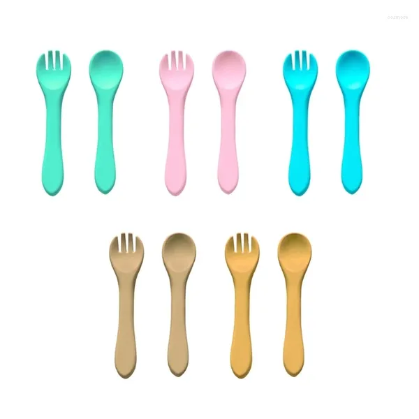 Forks Silicone Fork and Spoon Conjunto de bebês alimentando utensílios de material inquebrável