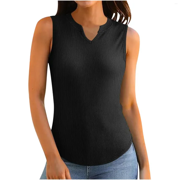 Camisoles Tanks Damen Rippes Tanktops 2024 V Hals D Hem ärmellose Hemden Freizeitmuskel für Frauen 100 Baumwolle