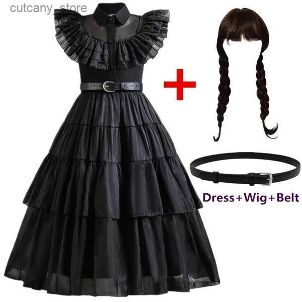 Vestidos de menina Crianças vestidos de cosplay 4 8 10 12 anos Gothic Black Dresses Roupos de carnaval Roupas de Halloween Fantasmas para meninas L240402