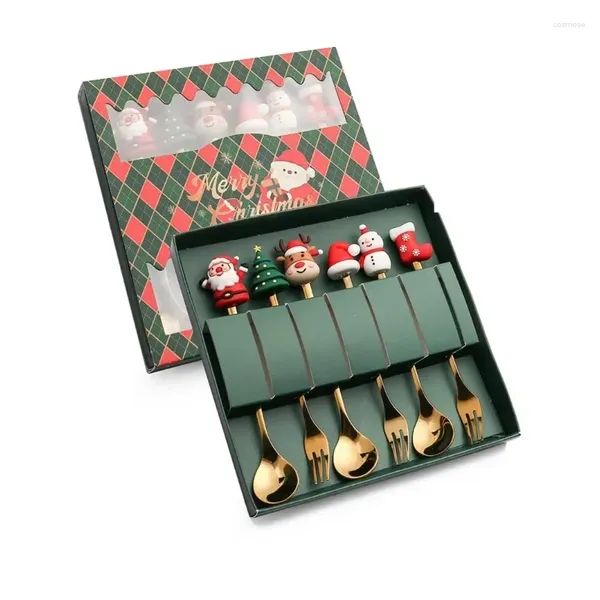 Kaffeeschaufel Leeseph Weihnachtslöffel Gabeln Set Edelstahllöffel Geschenke für Kinder Red Green Geschenkbox