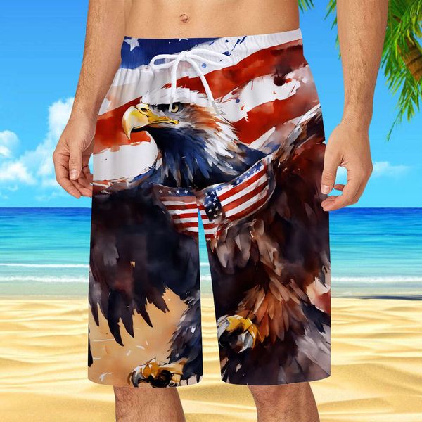 Neuer Unabhängigkeitstag Strand 3D Printed Youth Herren lässig gerade Röhrchen Sommer Mikro Elastic Swimming Hosen Shorts 65