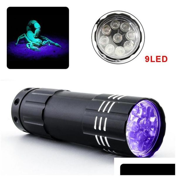 Luci notturne mini flash LED UV Light Violet Light Torcia Torcia Batteria Traviolet Flash per rilevatore di denaro antidemettono Scorpion Dhlb2