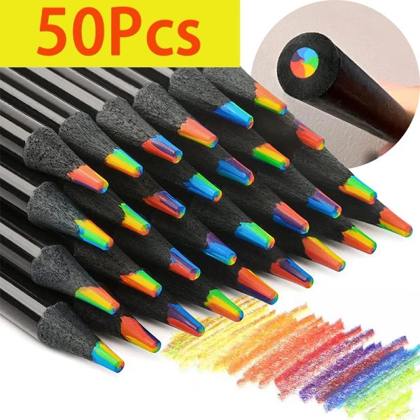 Bleistifte 50pcs Pastell 7 Farben Konzentrische Gradient Rainbow Bleistift Bleistiftfarbe Bleistift Set billig Kawaii Briefpapier Kunstmalerei Zeichnung