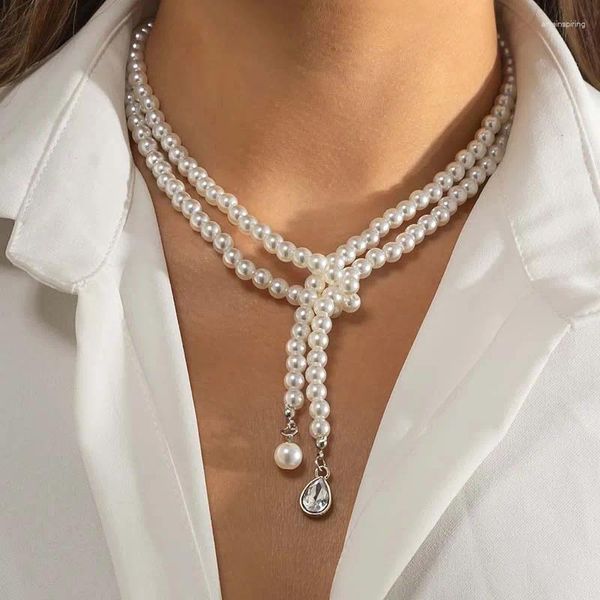 Anhänger Halskette Vintage weiße Imitation Perle Wassertropfen Halskette für Frauen Mode Kristallperlen gewebtes Halshöhe Schmuck Hochzeitsgeschenk