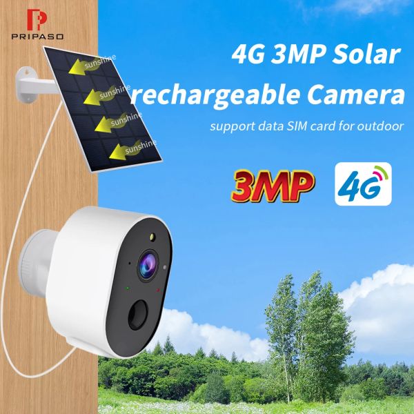 Камеры 4G Data SIM -карта камера 3MP Outdoor Solar Pir Motion Surveillance IP66 Водонепроницаемый Twoway Audio Nightvision IP CAM Home Security