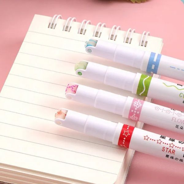 6pcs/Set Kawaii Blumen Linie geformte Highlighter Stifte Roller Tipp -Kurve -Liner -Marker zum Schreiben von Journaling Drawing Stationery